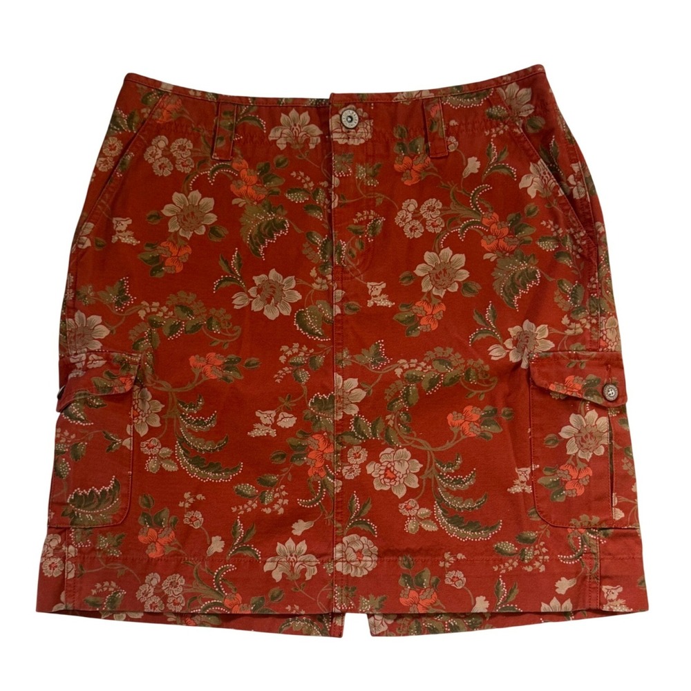 Vintage Eddie Bauer Floral Cargo Skirt Rust Red Womens Size 8 Cotton‎